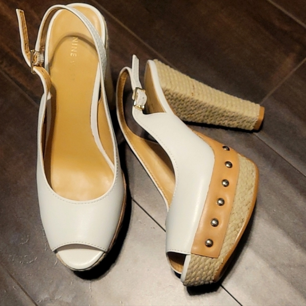 Nine West Heels White and Tan Rope Heels